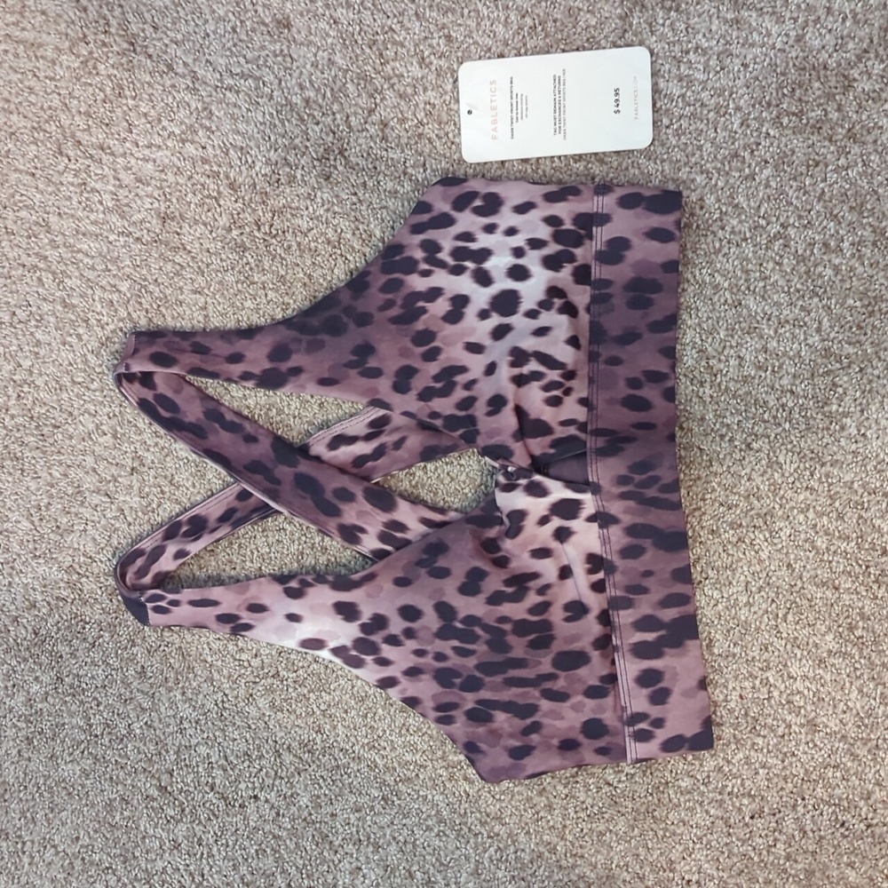 Fabletics Mauve Leopard Print Crisscross Sports Bra